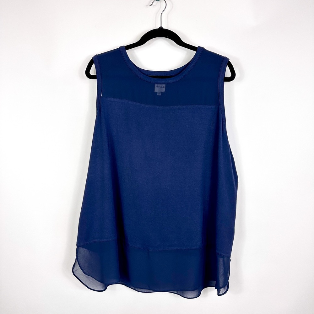Nic + Zoe Navy Sleeveless Mesh Detail Tunic Blouse